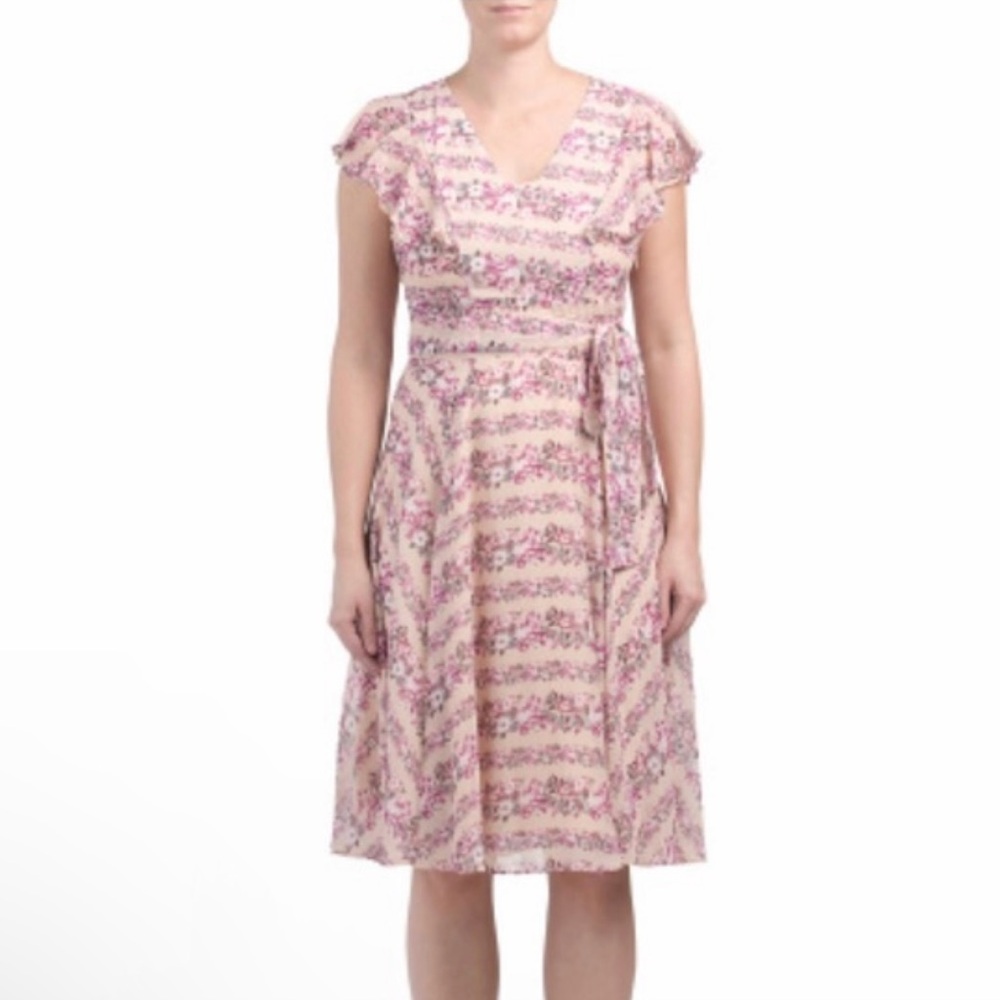 Nanette Lepore Light Pink/Nude Floral Print Midi Sun Dress - Feminine Romantic - Picture 1 of 9